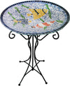 (A14BFG01C) Glass Bird Bath - Mosaic Glass Tile Birdbath Bowl and Stand (Fish Design)