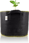 Grow Bags: 5-Pack (Size: 15 Gallon): 300gsm Black Felt Fabric w/Yellow Stitch, Biodegradable and eco-Friendly Material. (Handles + Dumping Handles-pat.Pend).